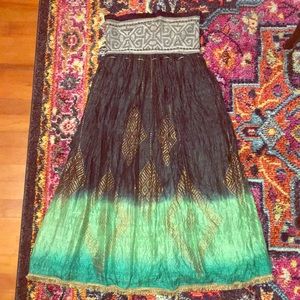 DVF strapless gold black and green dress
